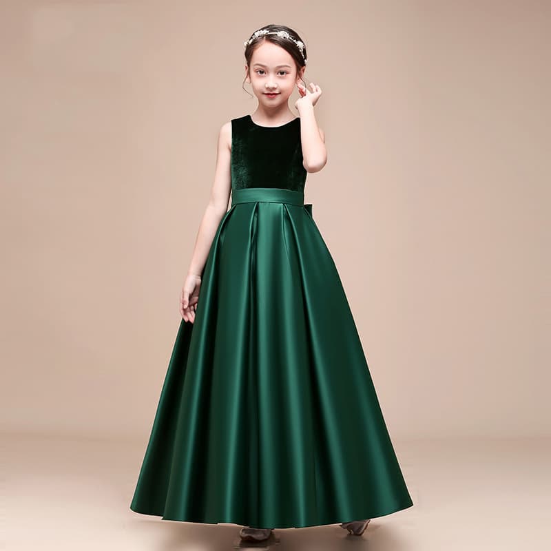 Kids’ Clothing Summer New Small And Medium Children's Dark Green Violin Chorus Dress Girls Piano Performance Dress