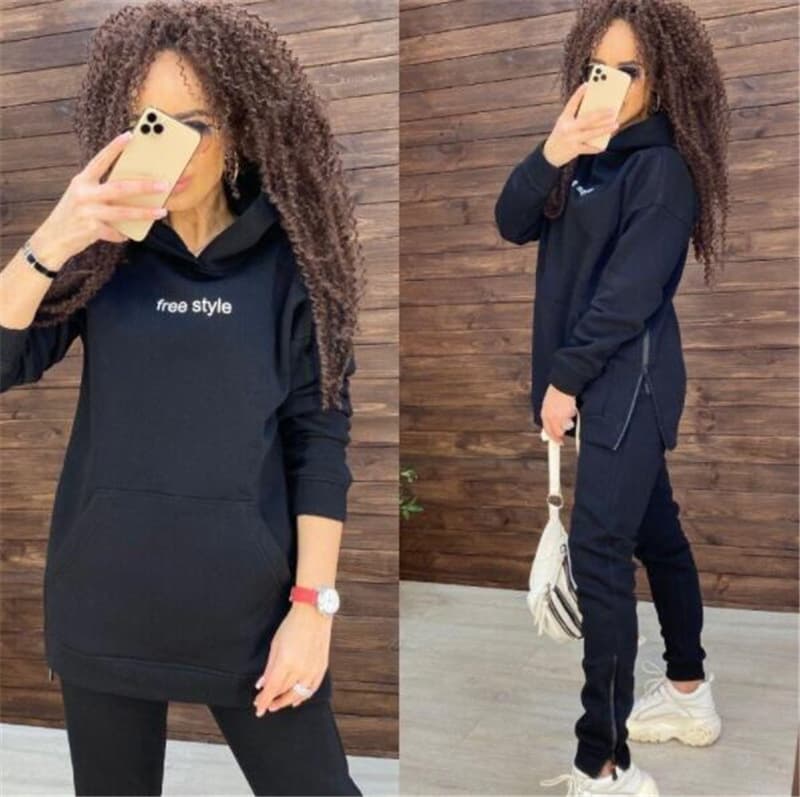 Women's New Fashion Long Sleeve Sports And Leisure Hooded Suit Two-piece.1