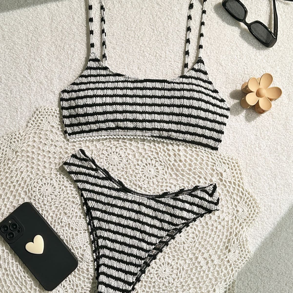 Women's Clothing New Sexy Split Striped Lace Bikini Ins Style Ladies Beach Vacation Swimsuit