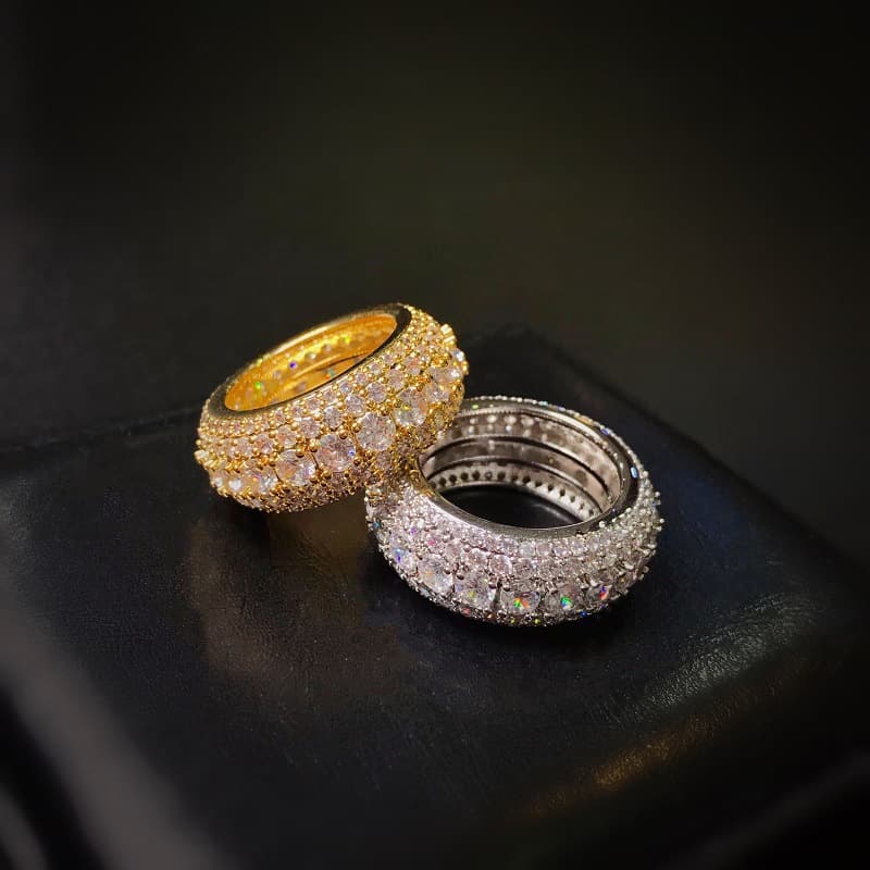 Hip Hop Micro Paved Full Zircon Five Row Super Shiny Ring For Men And Women Couple Jewelry Size 6-12