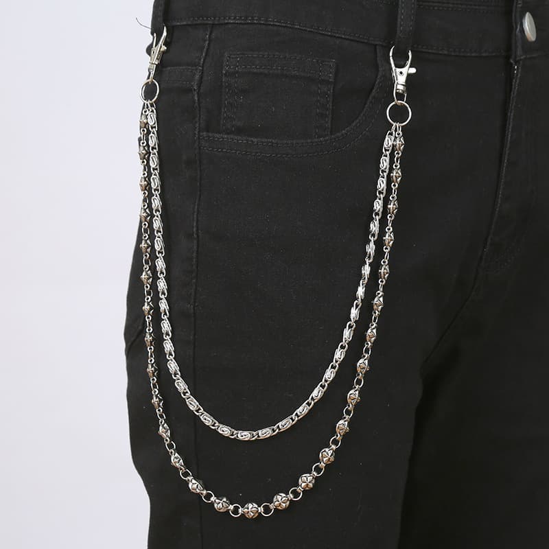 New Cross-border Silver-gray Hip-hop Double-layer Metal Pant Niche Ins-style Waist Chain, Unique And Fashionable Denim