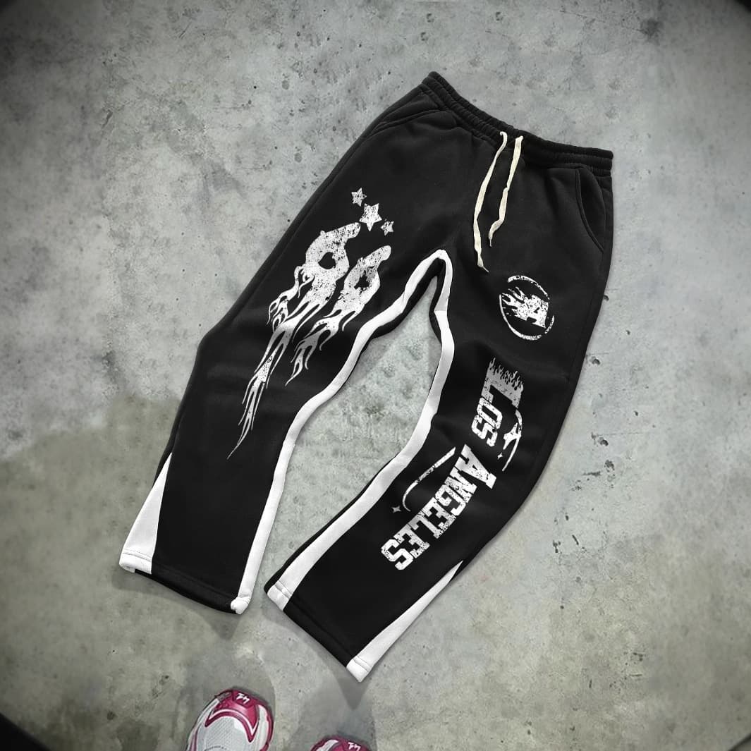 Men's Clothing Fashion Brand Fashion Flame Letters Casual Fashion Slightly Elastic Fabric Flared Pants Fashionable And Versatile