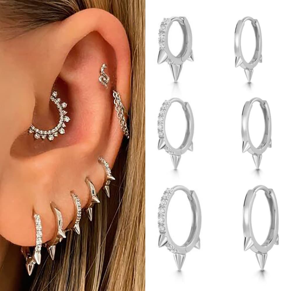 Unisex popular punk rivet round earrings for women with smooth zircon piercing earrings earrings