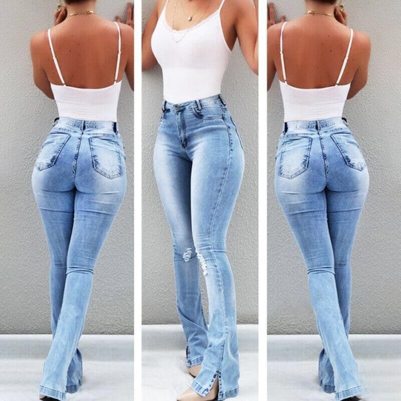 Women's Clothing Fashion Elastic Split Flared High Waist Jeans Women's Trousers