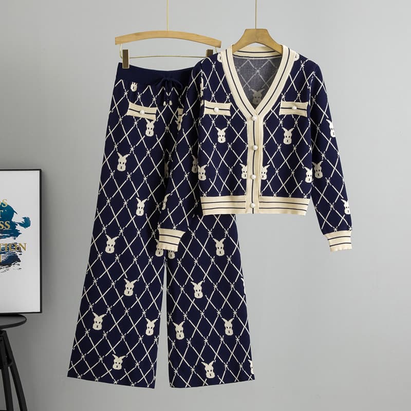 Knitted Suit For Women New Style Fashionable Age Reducing Wide Leg Pants Temperament Two Piece Suit Trendy