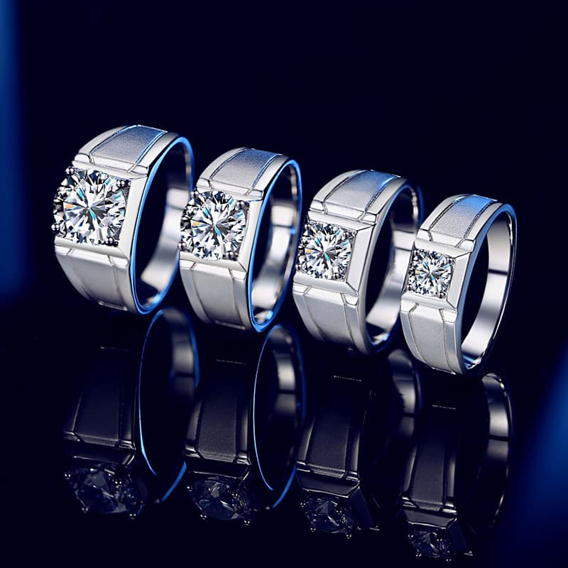 S925 Sterling Silver Men's Frosted Moissanite Diamond Ring New Classic High Carbon Stone Yellow Diamond Ring