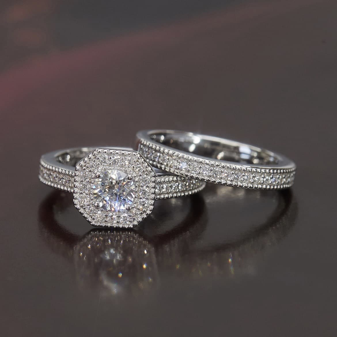 Sanjie Cross-Border Full Couple Princess Round Diamond Set European And American Fashion Luxury Engagement Ring For