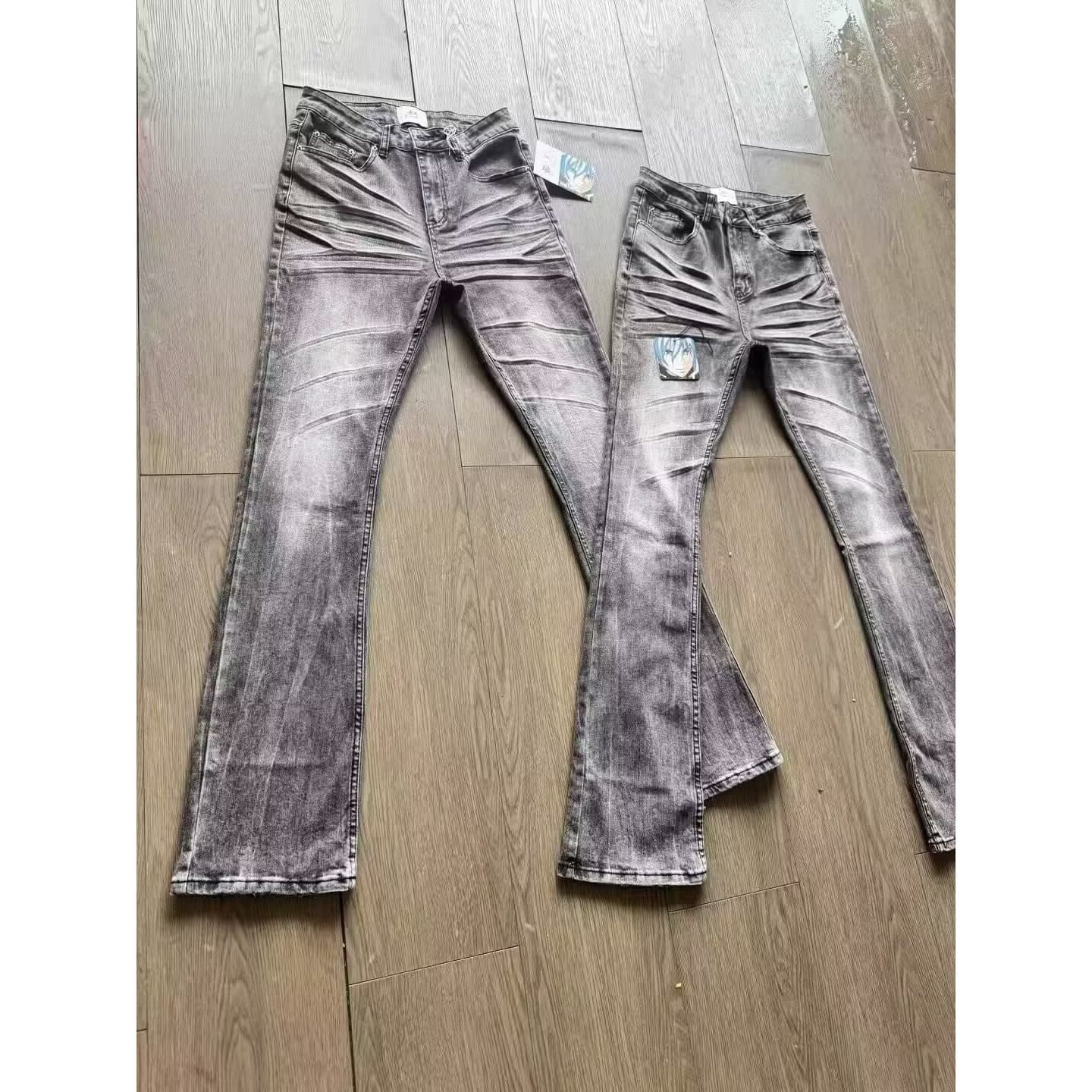Men's Distressed Washed Utility Jeans – Streetwear Straight-Leg Denim Pants With Slight Flare (S-3XL, Grey)