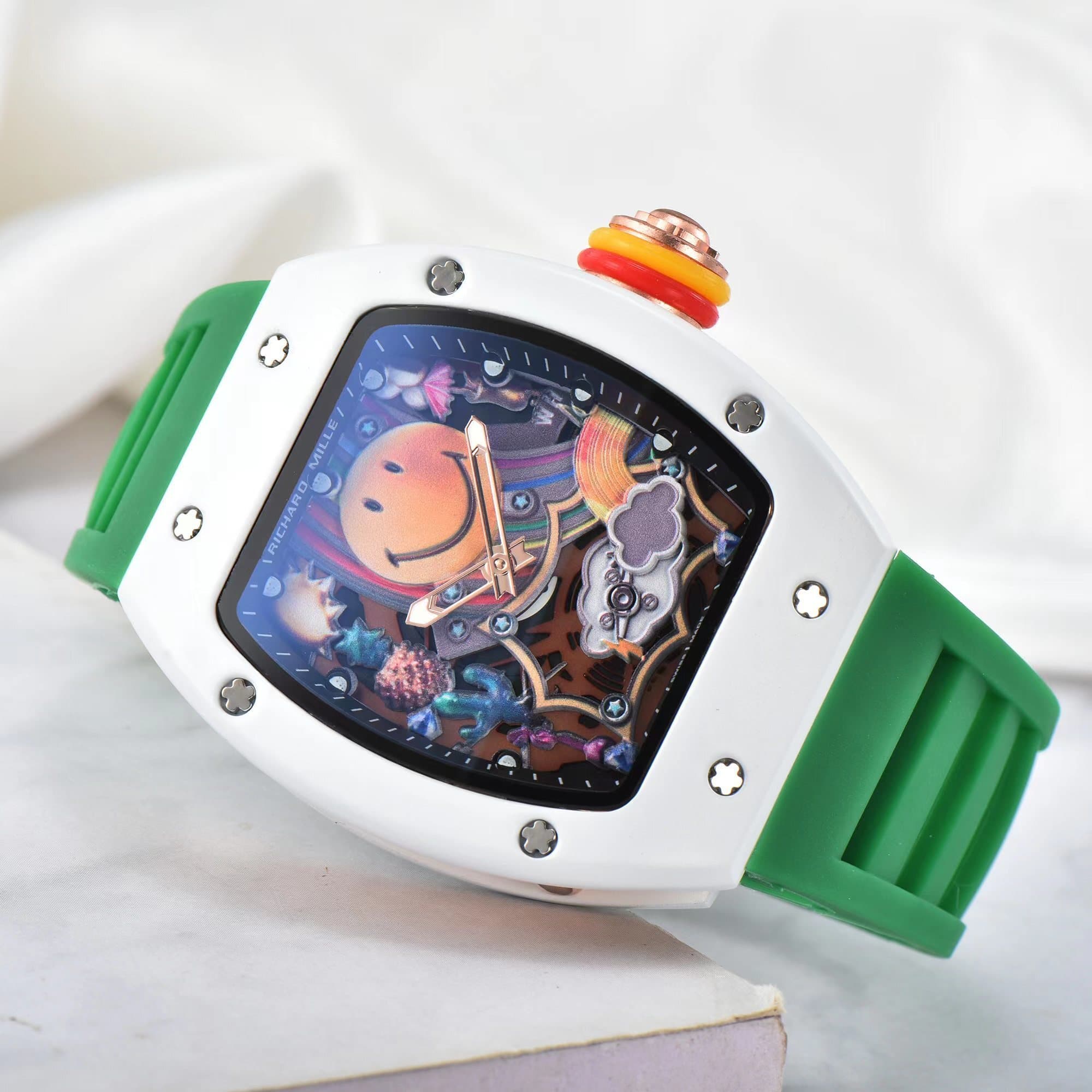 Montre à quartz Richard en forme de tonneau, cadran souriant, pour homme, style décontracté, idéal pour un anniversaire