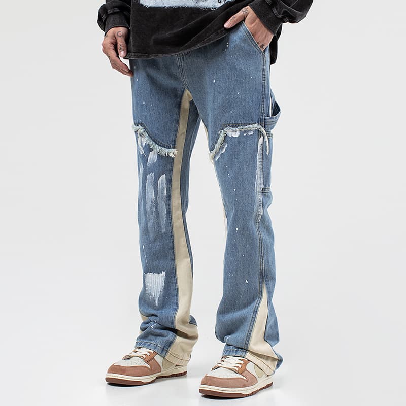 Men's Clothing High Street Paint Washed Jeans Men's Ins Hip Hop Slim Fit Flared Mopping Overalls Pants