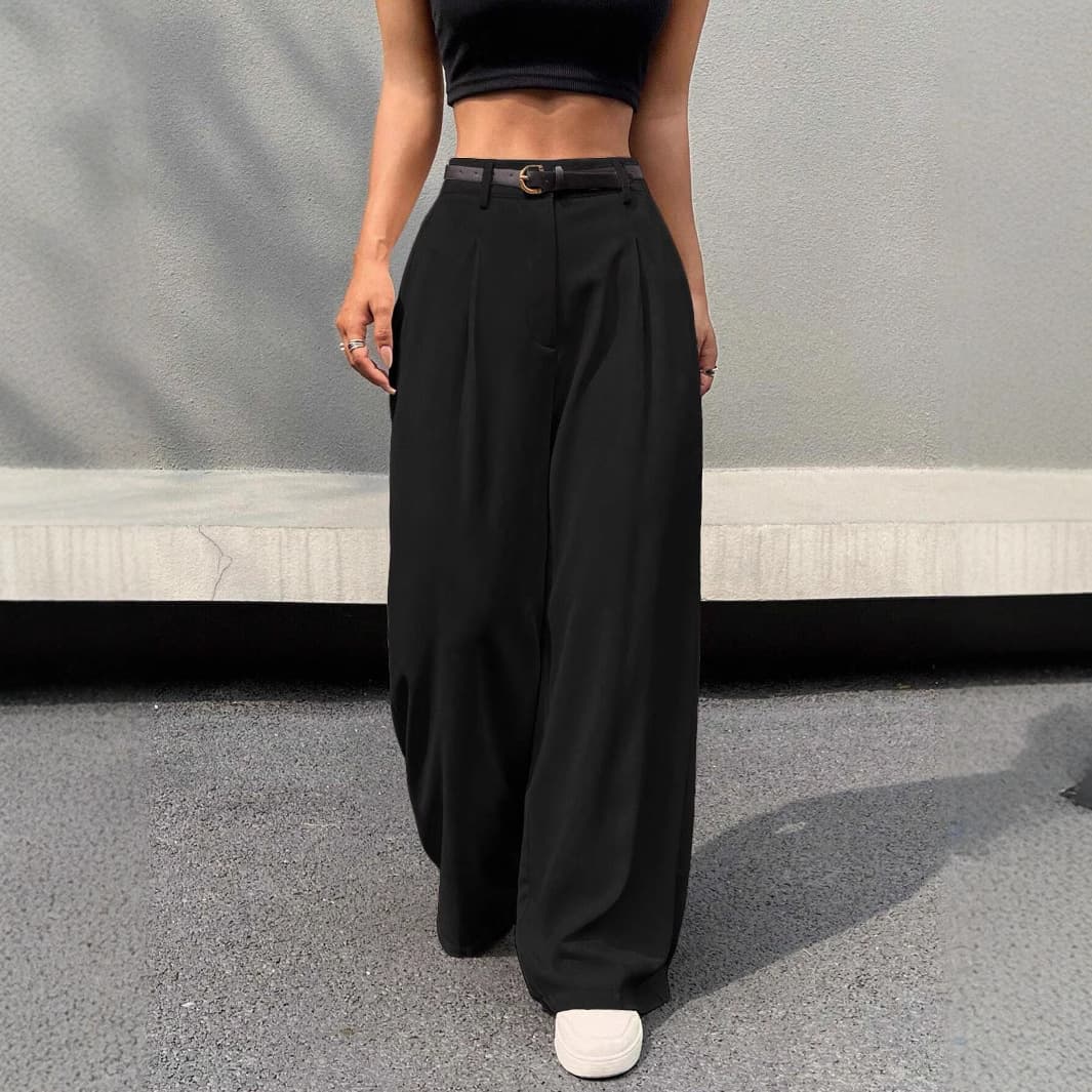 ​High-Waisted Wide-Leg Trousers For Women – Summer Flow Polyester Pants (Straight/Draped/Office To Casual, Black/Grey/Navy/Beige)​