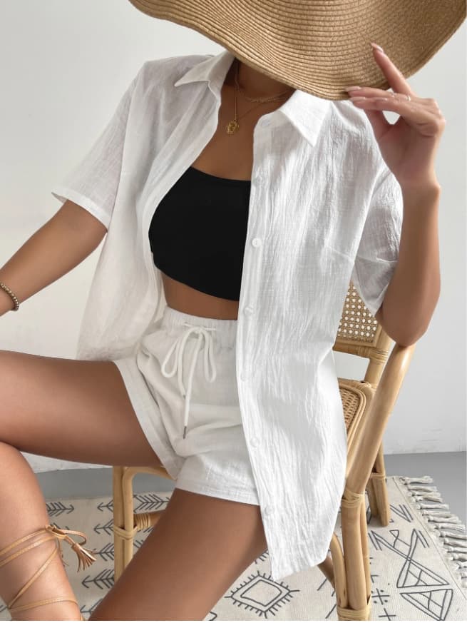 Women's new cotton and linen shirt loose casual suit