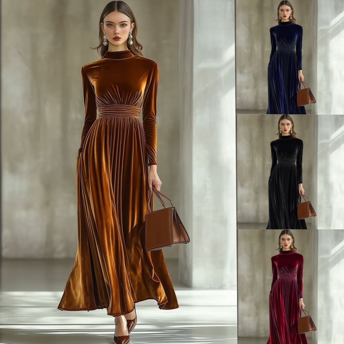 ​Velvet Maxi Dress With Elegant Flare – Long Sleeve Wrap Waist Ruffle Hem Dress For Women (S-XXXL, Formal & Casual Occasions)​