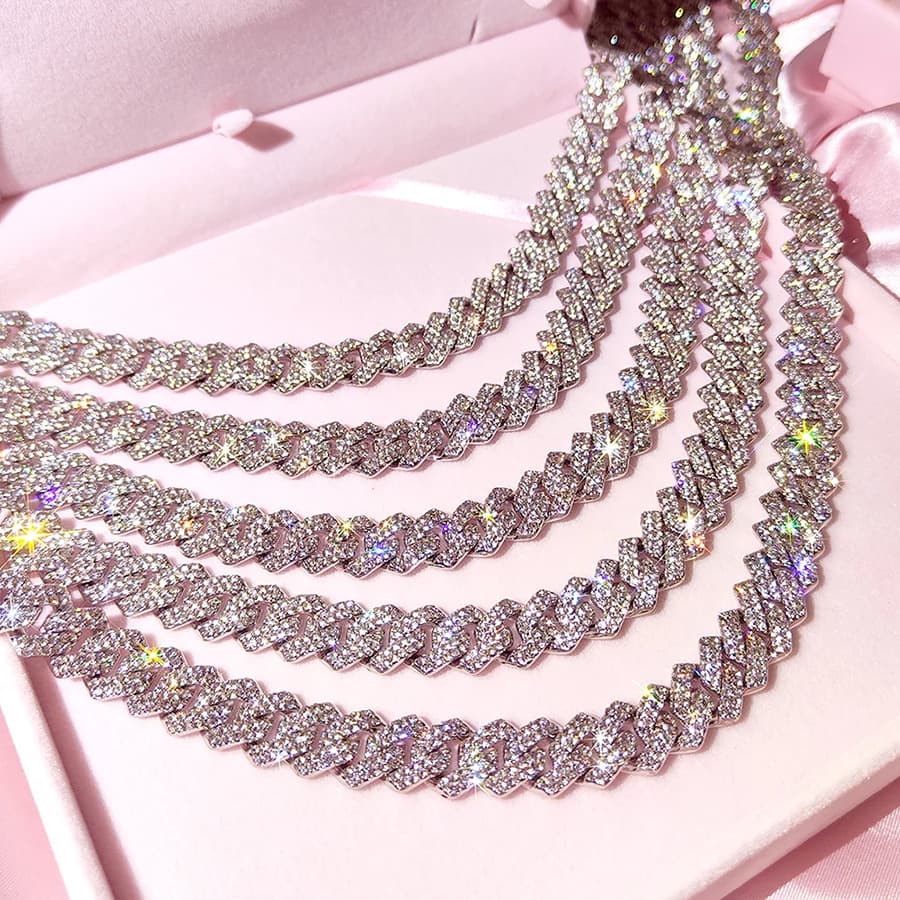 Necklace 8mm Full Of Zircon Single Row Necklace Trendy Hip Hop Accessories Cuban Chain