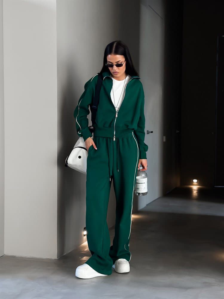 Ensemble deux pièces décontracté pour femme avec sweat à capuche zippé et pantalon de jogging à cordon de serrage (blanc/gris/rouge/vert, S/M/L