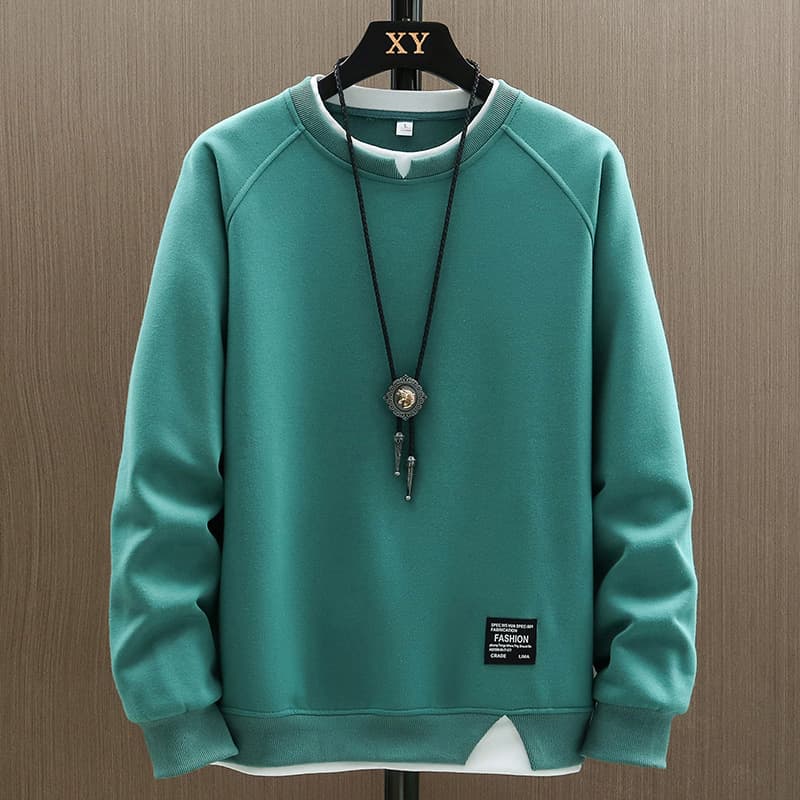 Men's Clothing two piece stitching heavy round neck sweatshirt men's spring and autumn trend ins all match long sleeved T shirt top clothes jacket men