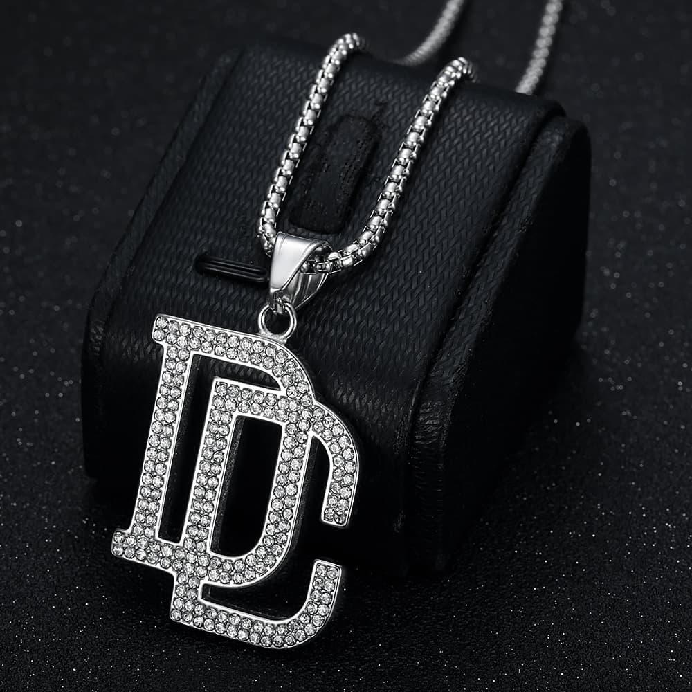 DC Square Brand Inlaid Diamond Pendant Street Fashion Versatile Accessory Hip-Hop Personality Unisex Couple Necklace
