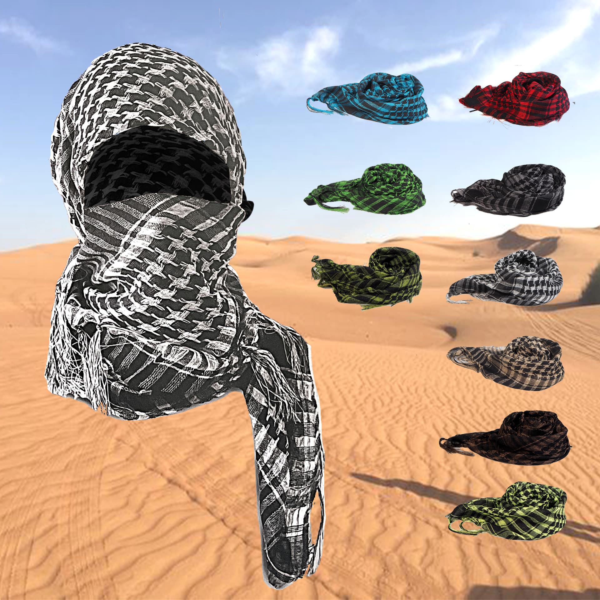 Houndstooth With Tassels For Outdoor Military Enthusiasts, Arab Headscarf, Tactical Desert Scarf