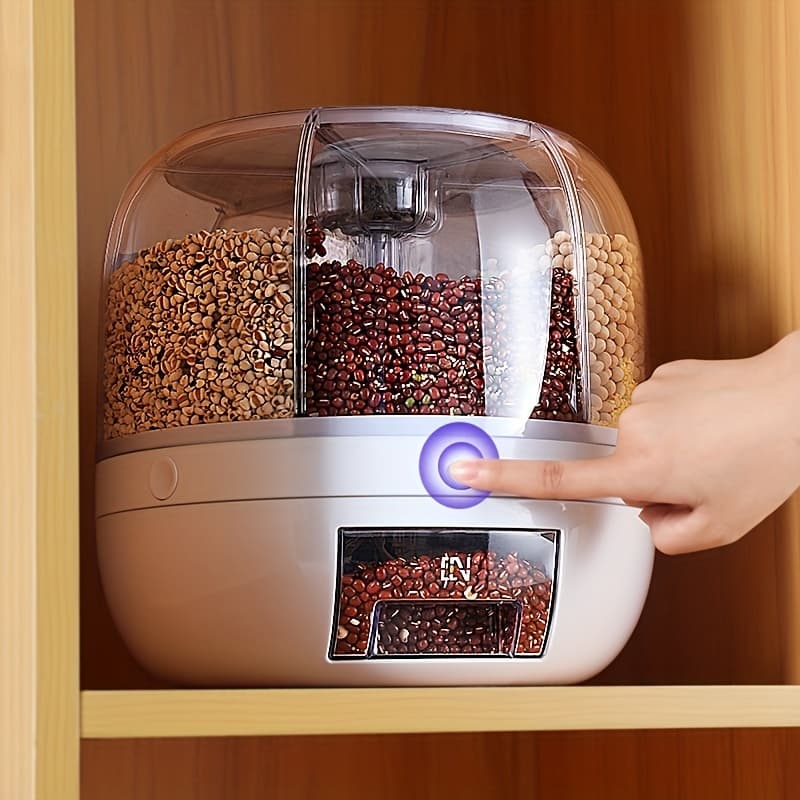 1pc Rotating Rice Bucket, Multi-grid Large Capacity Cereal Storage Container, Moisture-proof Sealed Storage Containers