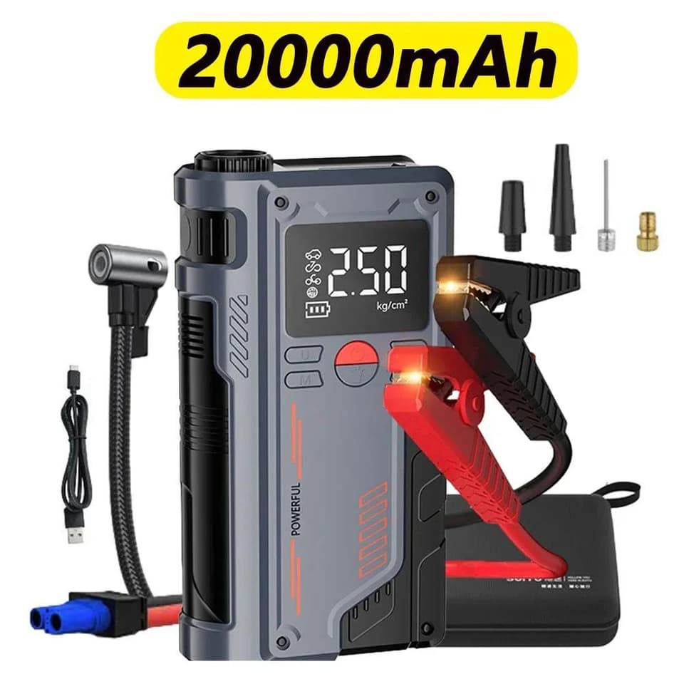 4-in-1 Jump With 150 PSI Air Compressor, 20000 MAh Portable Booster Charger, 1000 A Fuel, Car Battery Starter