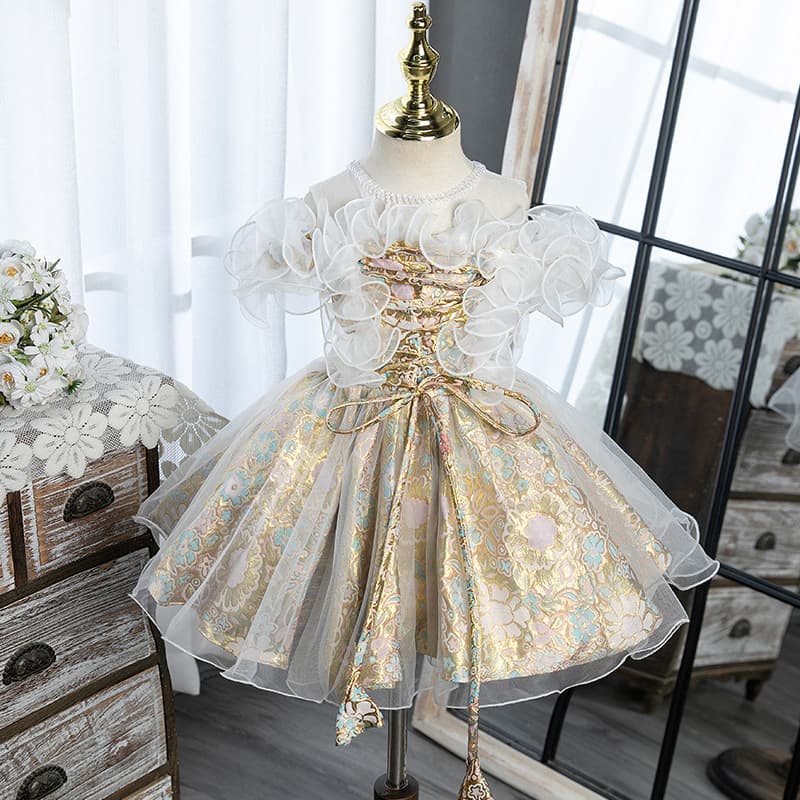 Kids' Clothing new arrival small and medium sized children's puffy skirt round neck girls' birthday princess dress