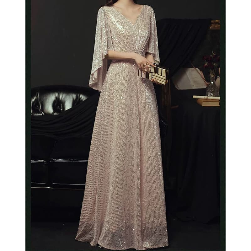 Women’s Clothing Grand Choir Dress Noble Gold French Light Luxury High End Niche Performance Host Banquet Temperament Dress