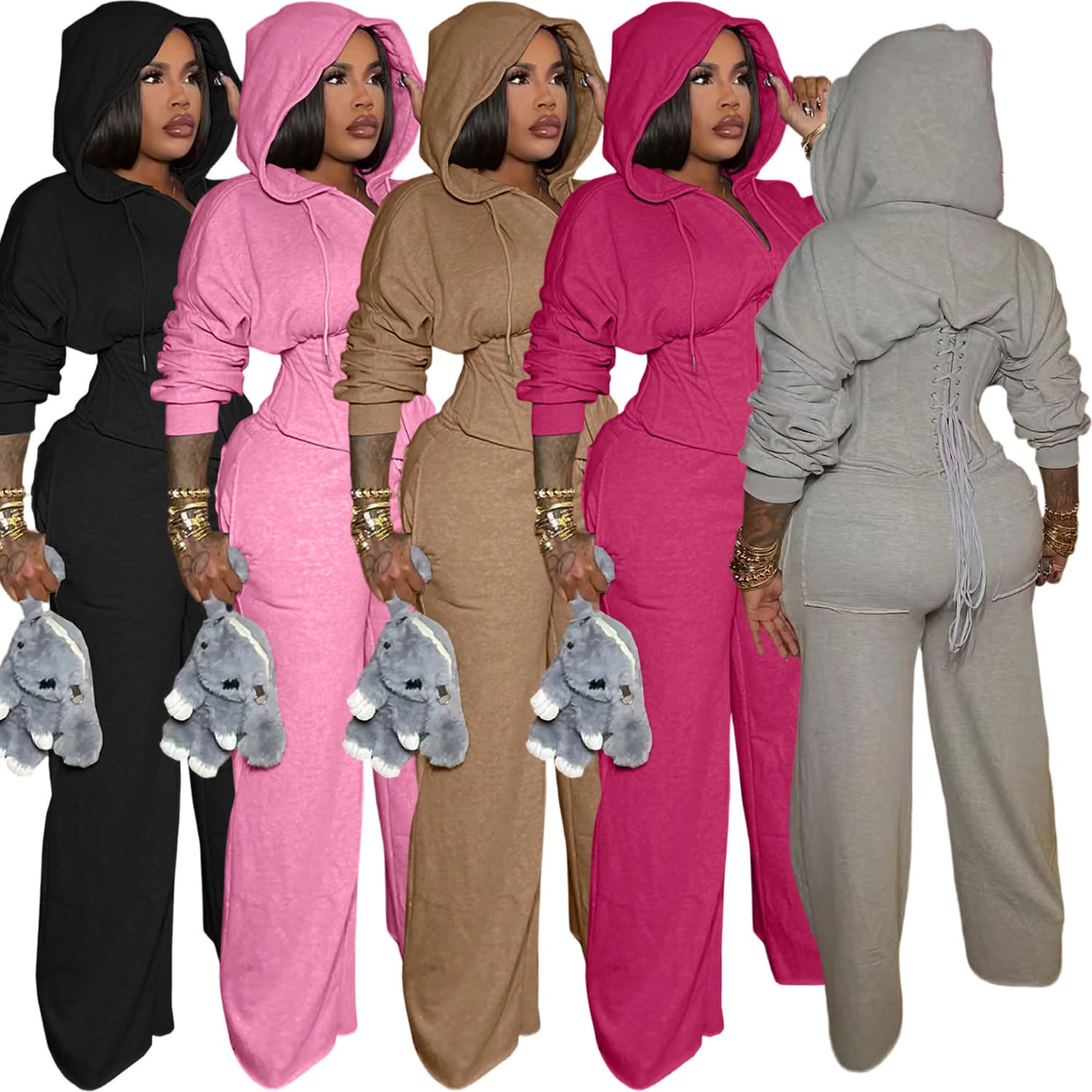 Women's Clothing Stylish Belted Waist Pantsuit Set With Boning Detail - Casual & Chic Two-Piece Outfit (Black, Rose Pink, Pink, Gray, Khaki, S-XXL)​