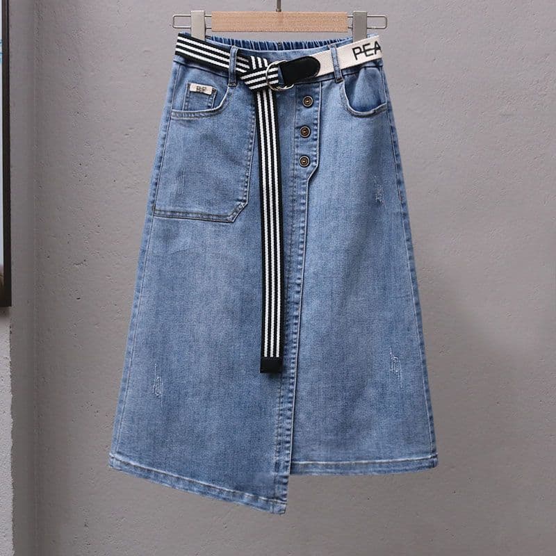 Women's Clothing Summer irregular A line slim skirt spring and summer high end elastic waist versatile denim skirt women's mid length skirt