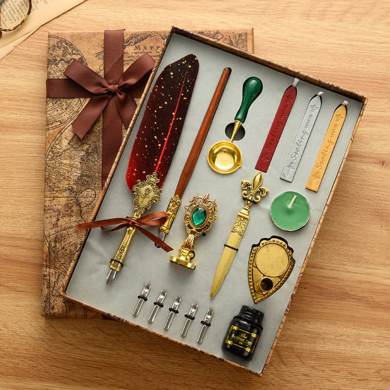 Feather Pen Set With Ink British Retro Dip Feather Pen Wax Seal Student Dip Pen