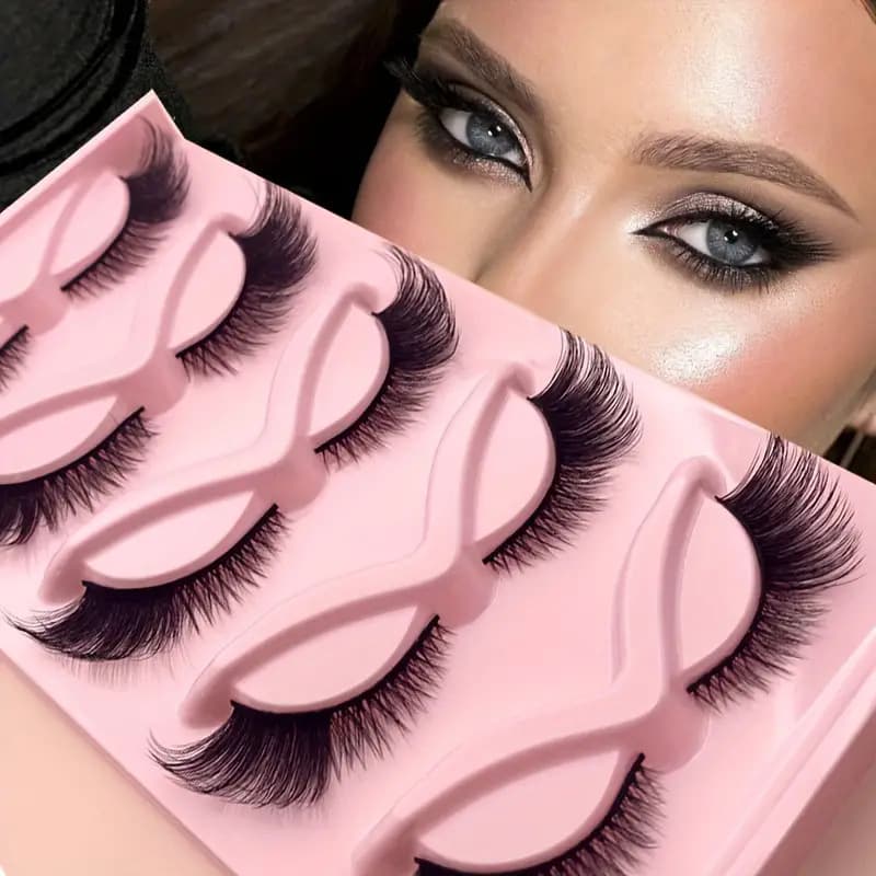 5 Pairs Cat Eye False Eyelashes - Voluminous Wispy Flared Lashes With Fox Effect, Natural Looking & Dramatic Curl For Eye Lengthening