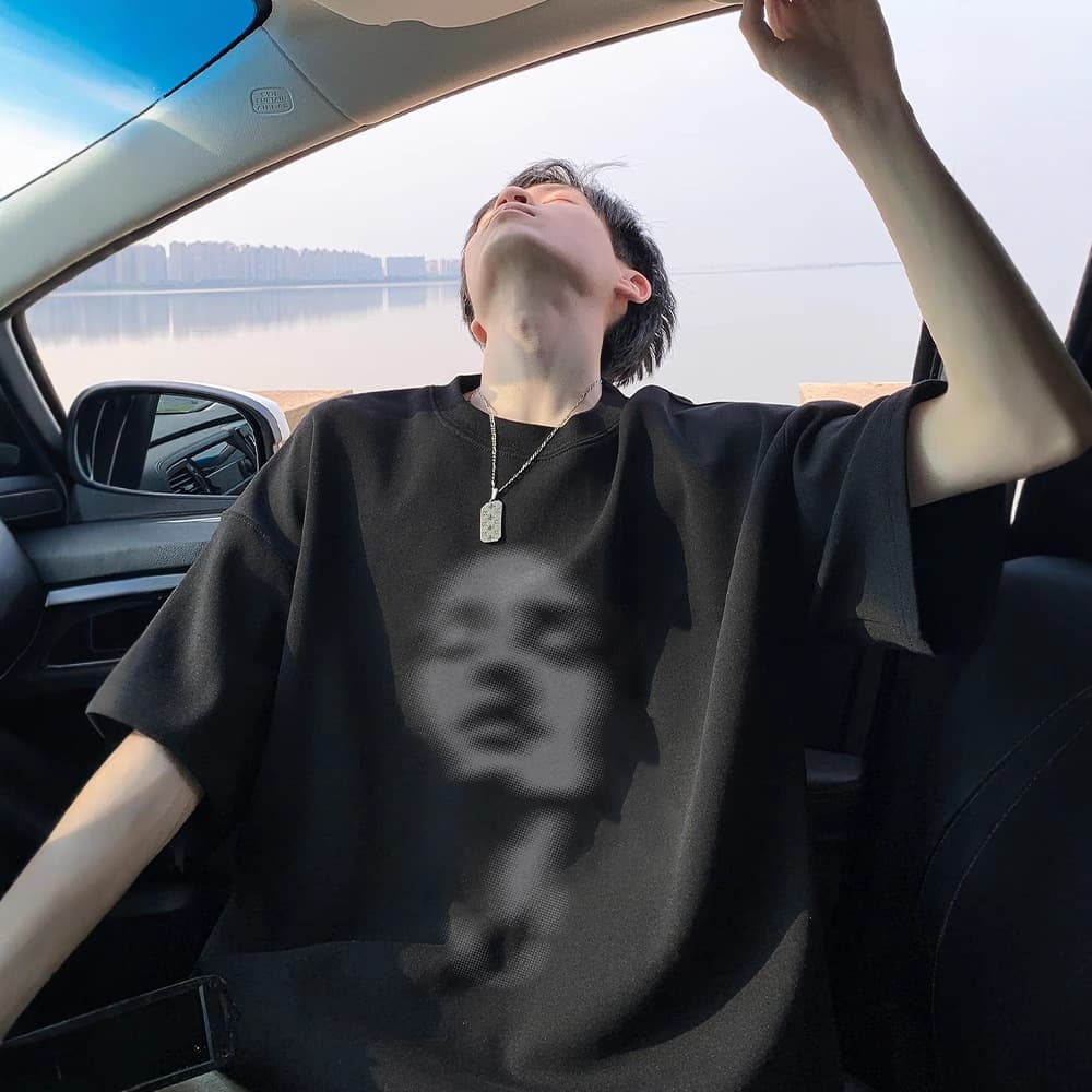 Black Pure Cotton Short For Boys In Summer, New American Fashion Brand Half Sleeved Face Hot Stamping Loose T-shirt