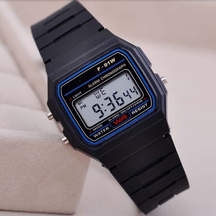 Sports Multi-Functional Ultra-Thin Luminous Alarm Clock Children's F-91w Electronic Watch Large Dial