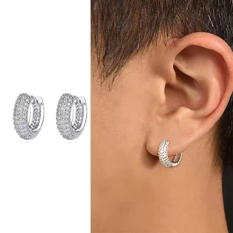 European And American Cross-Border Hot Sale Neymar Same Style Full Diamond Men's Light Luxury Cool Earrings Street