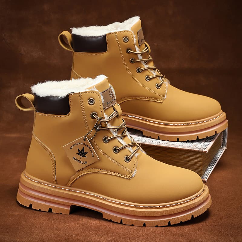Men's Winter Snow Boots With Fleece Lining, Thick Sole & Height Increase, Waterproof PU Leather, Casual Slip-Resistant Shoes For Outdoor & Daily Wear​