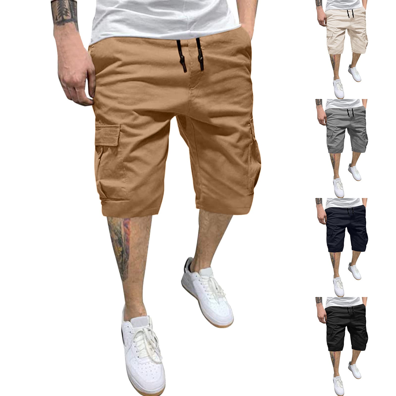 Men's Clothing Cross-border casual twill cargo shorts cotton drawstring classic cargo elastic shorts with four pockets