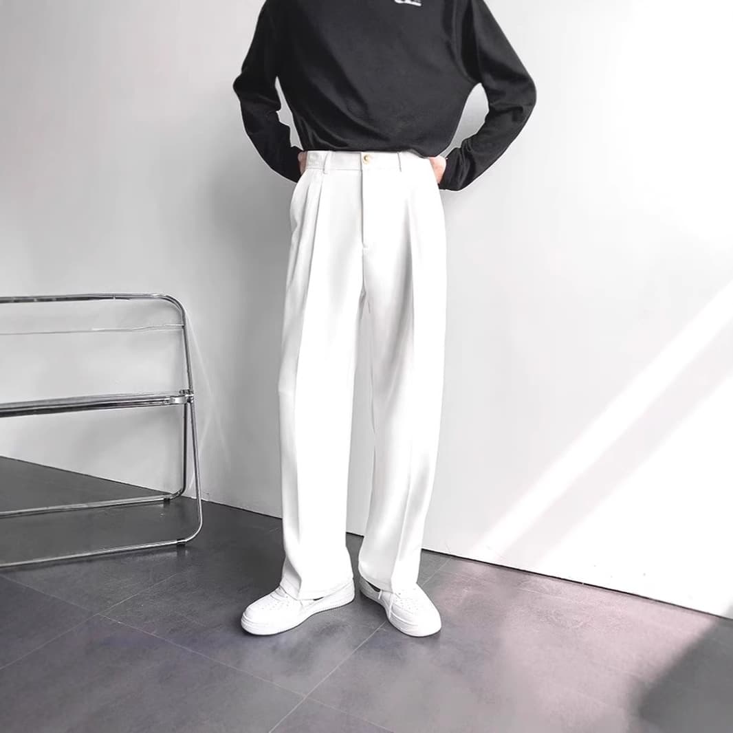 Men's Clothin Style White Suit Trousers Men's High End Loose Straight Leg Mopping Trousers Casual Versatile Suit Trousers Suit Trousers Trendy