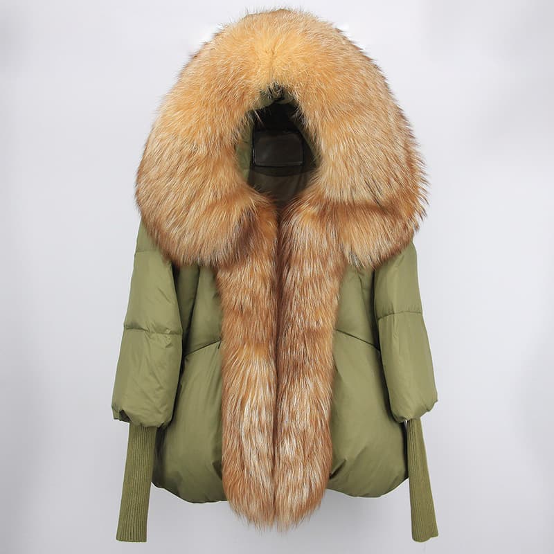 ​​Women’s Short Puffer Jacket With 90% White Duck Down & Detachable Fox Fur Hood – Stylish Winter Coat For N Fashion (201-300g Fill, 91-95% Purity)​​