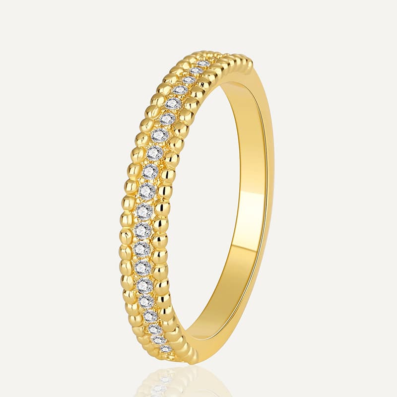 Fashion Simple Small Round Beads Micro Inlaid Zircon Ring Female Brass Gold Plated Light Luxury Cold Style Ring