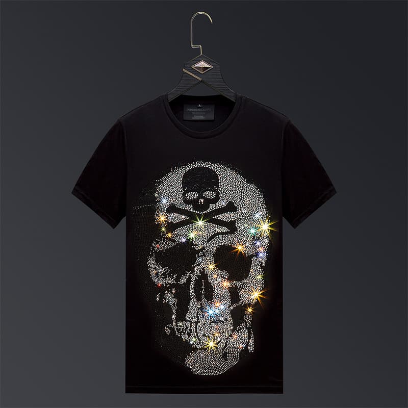 Men's Clothing Hot Diamond T Shirt Men's Short Sleeved Skull Trend T Shirt Spirit Guy Large Size Casual Men's Half Sleeved Mercerized Cotton