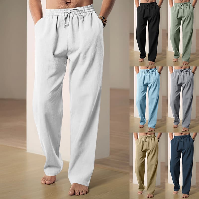New Style Men's Casual Solid Color Cotton Linen Trousers Loose Fit Plus Size Breathable Versatile Sport Men Pants
