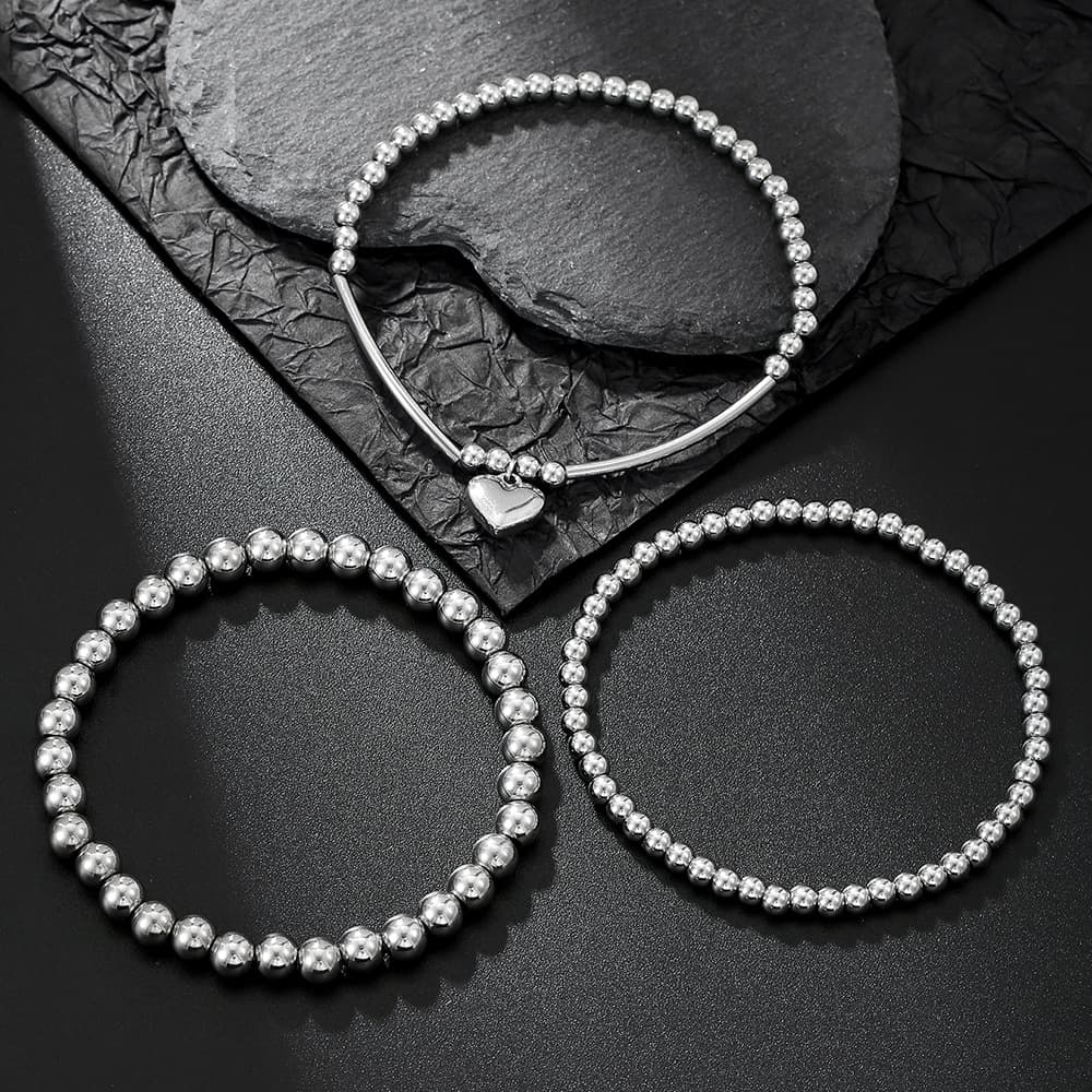 Hand Jewelry Stainless Steel Love Pendant Metal Wind Bracelet Combination Sweet Cool Beaded Stacked Bracelet Women