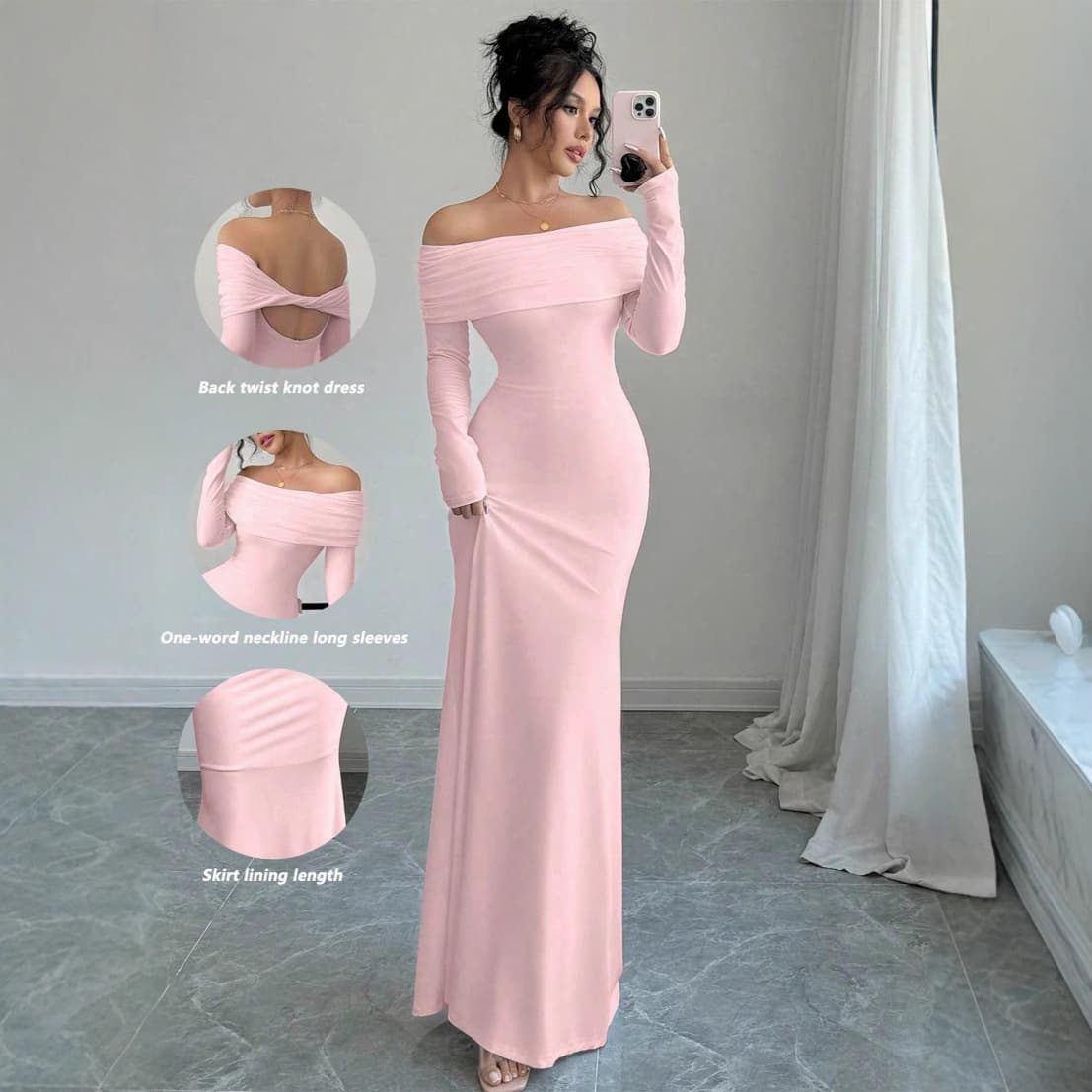 Women's Clothing One Shoulder Pleated Tight Fitting Fashionable And Elegant Hip Wrapped Long Evening Dress