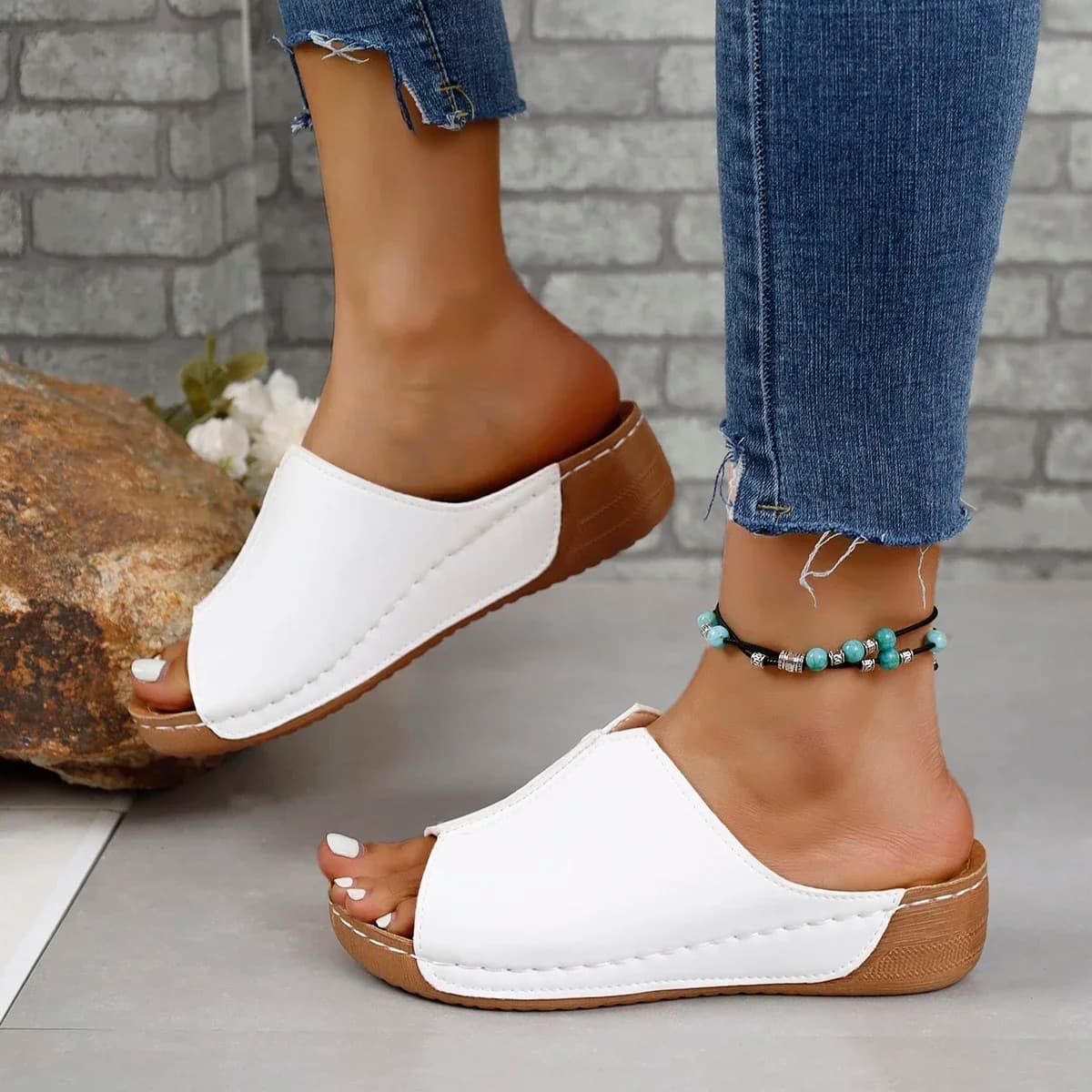 New Open Toe Women's Wedge White Summer Fashion Breathable Comfortable Sandals Buckle Female Footwear Woman Shoes