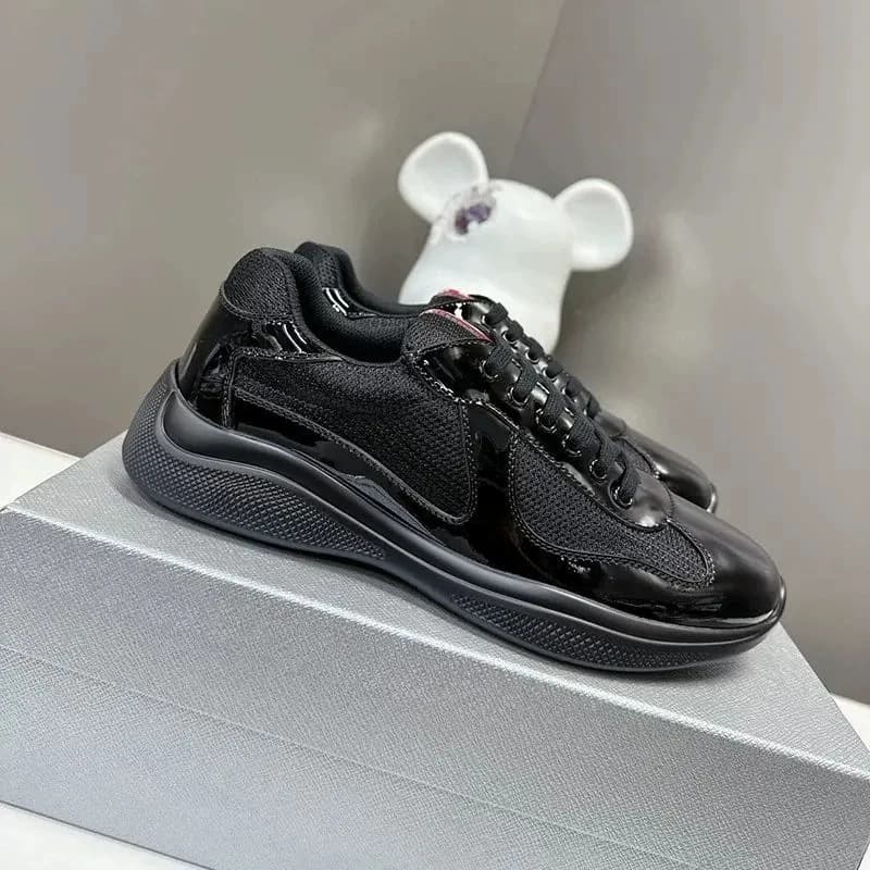 Chaussures de course polyvalentes à tête ronde pour domicile de l'Americas Cup, semelle plate véritable, cuir laqué de haute qualité