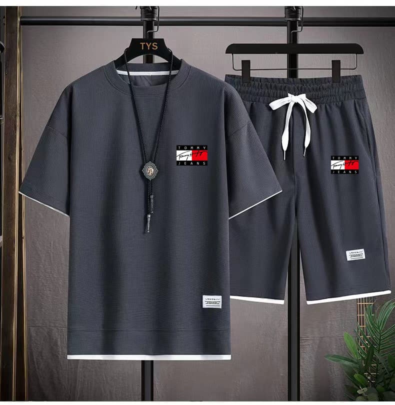 Ensemble d'été à manches courtes + short pour hommes, t-shirt imprimé, ensemble décontracté, ensemble de sport, t-shirt à manches courtes