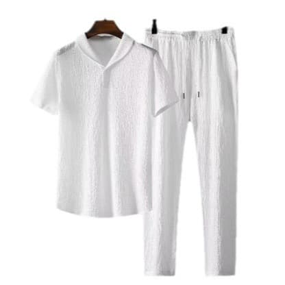 Men's Casual Suit Thin Sports Suit Fashion Short-Sleeved Trousers Trendy Light Luxury Two-Piece
