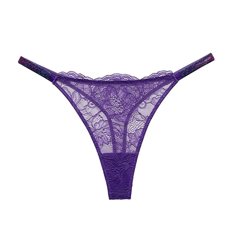 String taille haute sans coutures pour femme, sexy, en dentelle, orné de strass et d'inscriptions, sous-vêtement transparent tendance
