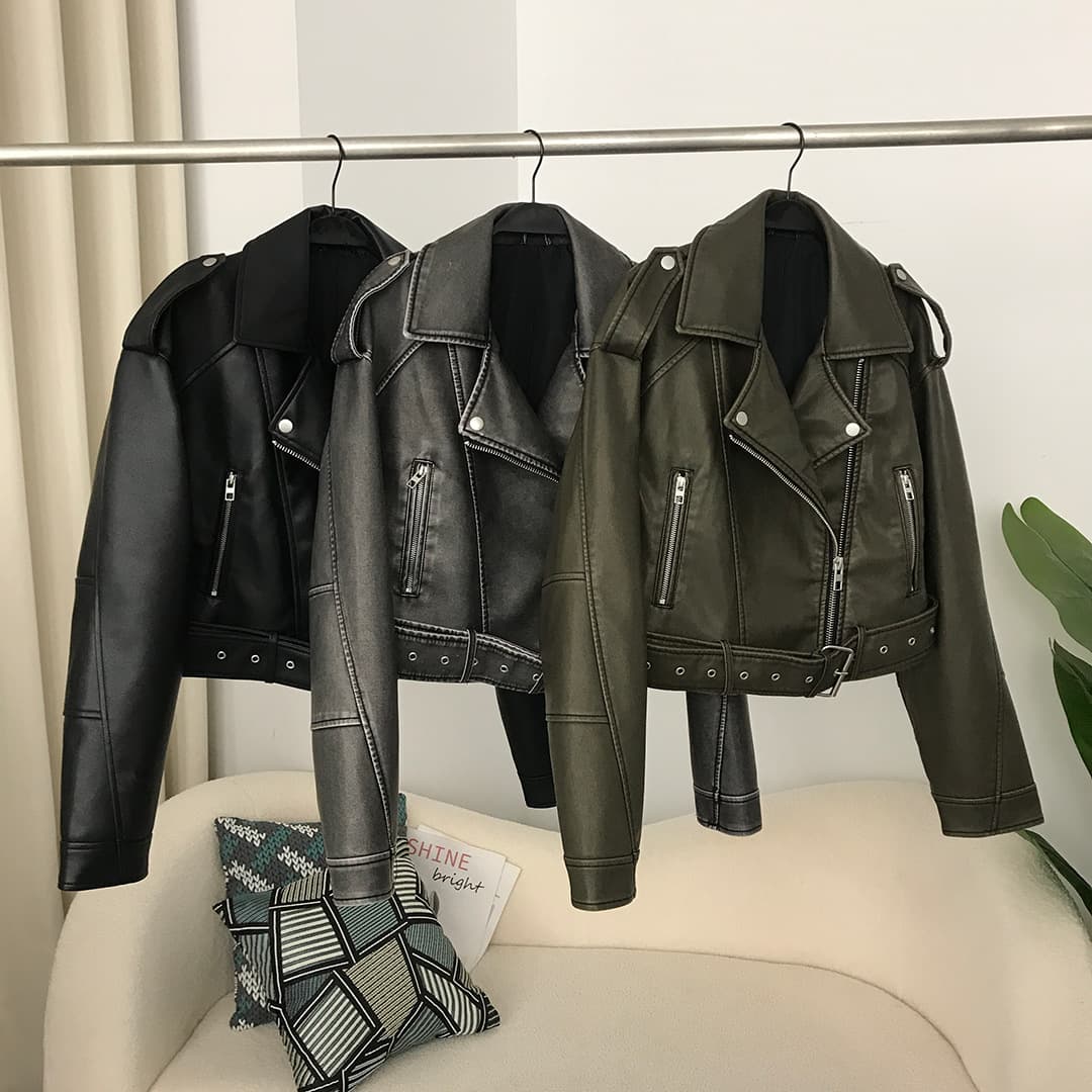 Women's Clothing Ladies Spring And Autumn Ladies New Lapel Short Jacket Style Motorcycle Fashion Casual Style Slim Leather Jacket