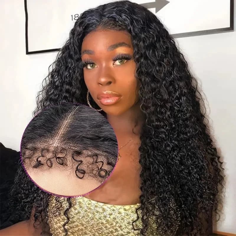 4C Edge Hairline Wigs Kinky Curly 13x6 Lace Front Human Hair Wig PrePluck Baby Hair Natural Hairline Brazilian Remy Hair 30Inch