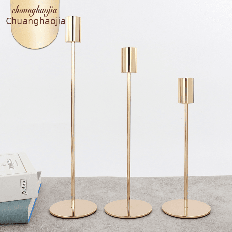 Strictly Choose European-style Ornaments Small Candlestick Dining Table Western Romantic Candlelight Three-piece Ornaments Wedding Props Decorative Ca
